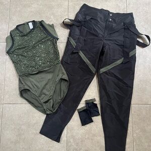 Weissman olive green and black Dance Outfit costume MA hip hop jazz Medium